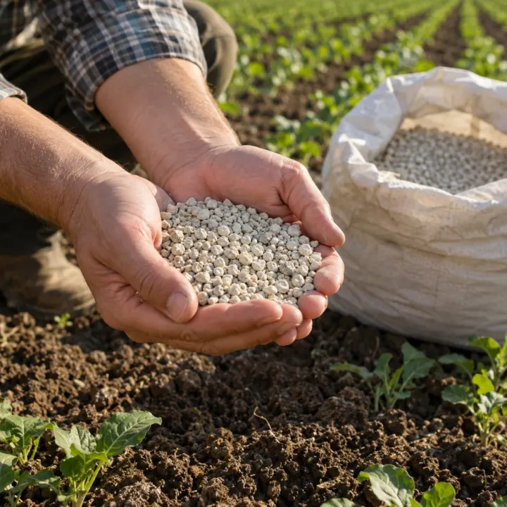 Mani che mostrano granuli naturali sopra un campo coltivato