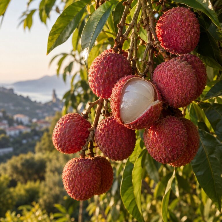 pianta litchi frutti maturi ramo