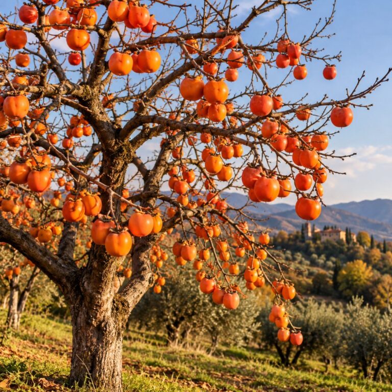 albero cachi autunno frutti maturi