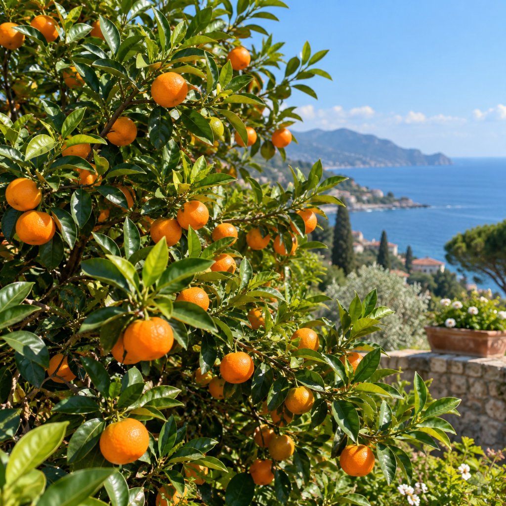 Chinotto: pianta, frutto e coltivazione in vaso e in piena terra 1 Pianta di chinotto (Citrus myrtifolia) carica di frutti arancioni in un giardino ligure sul mare - Agrimag, Corato (BA)