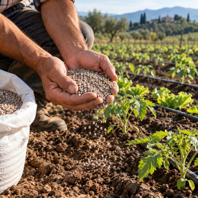 concime granulare mani agricoltore orto