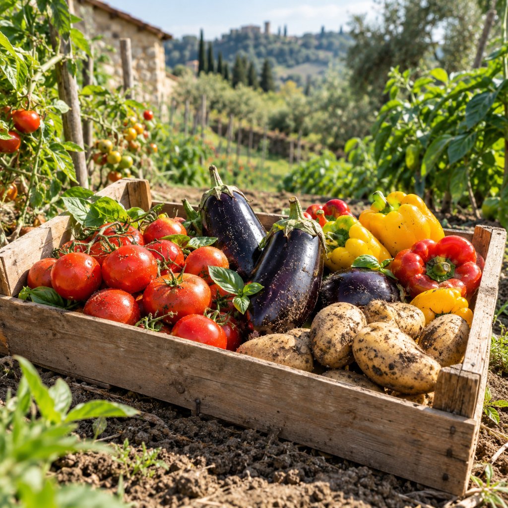 Solanacee: cosa sono, elenco completo e regole di coltivazione 1 Solanacee dell’orto: pomodori, melanzane, peperoni e patate appena raccolti in una cassetta di legno - Agrimag, Corato (BA)